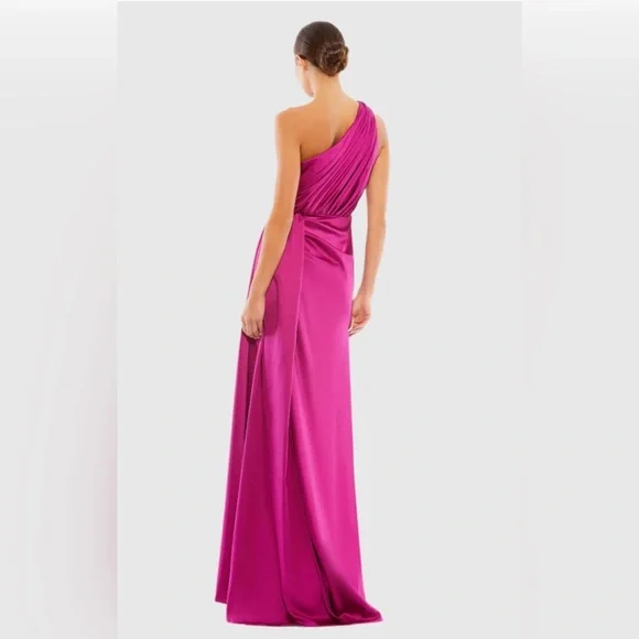 Mac Duggal One Shoulder Satin Faux Warp Gown in Berry
